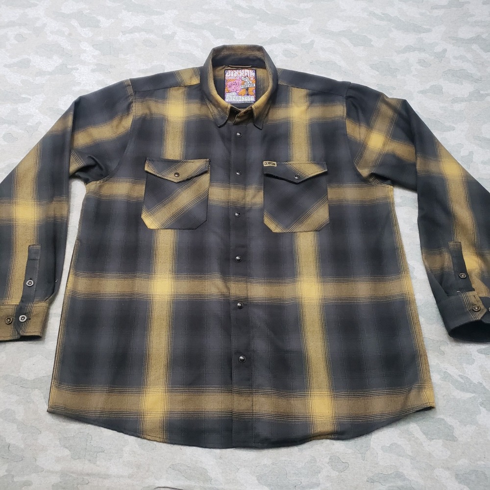 Dixxon Flannel Shirt Mens 2XL Gray Panhandle Plaid D-Tech Pearl Snap Long Sleeve